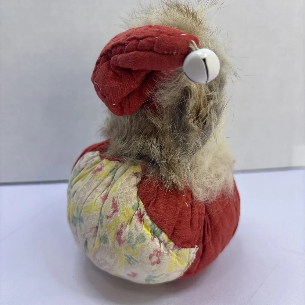 Vintage Quilted Santa Claus‎ Bean Bag Bottom Fur Hat Handmade 6